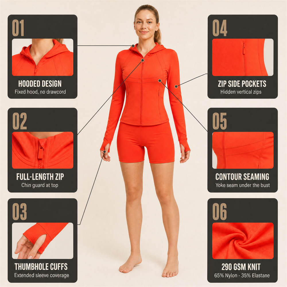 Women's Yoga Gym Jackets Long Sleeve Full Zip Hooded Jacket