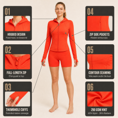 Women's Yoga Gym Jackets Long Sleeve Full Zip Hooded Jacket