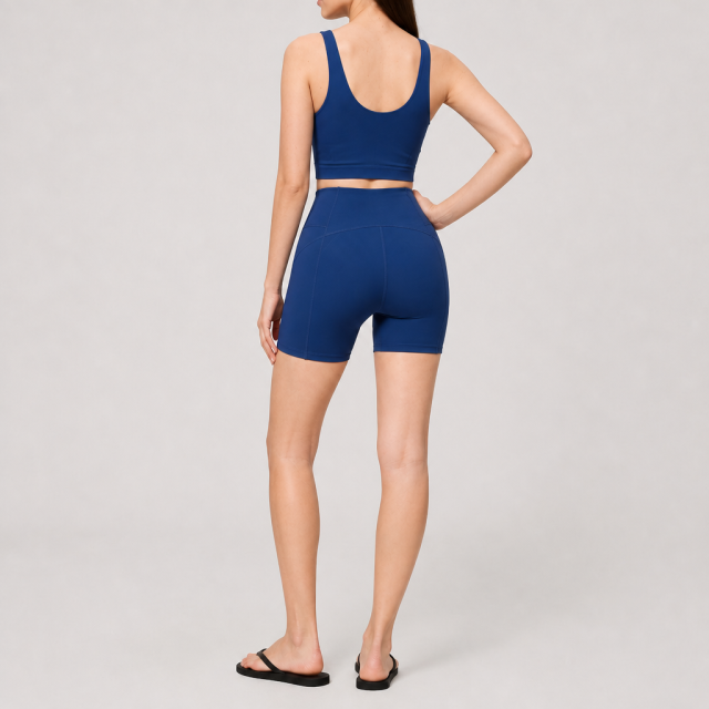 Women's V-Neck Scoop Back Sports Bra High Waist Gym Shorts Sets