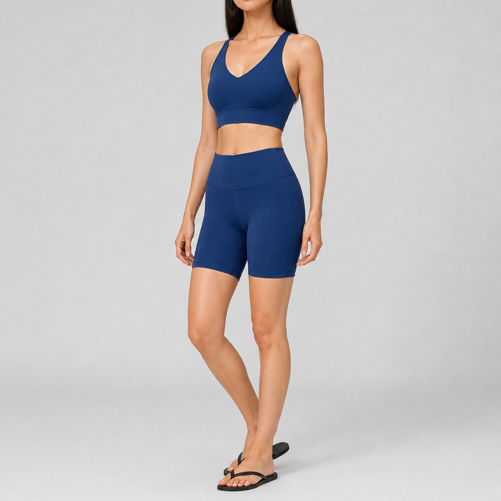 Women's V-Neck Scoop Back Sports Bra High Waist Gym Shorts Sets
