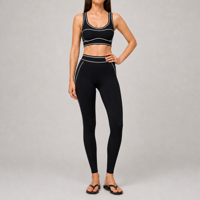Women's Contrast Piping Sports Bra Gym Fitness Sets