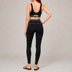Women's Contrast Piping Sports Bra Gym Fitness Sets