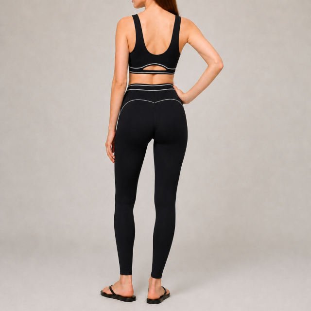 Women's Contrast Piping Sports Bra Gym Fitness Sets