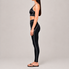 Women's Contrast Piping Sports Bra Gym Fitness Sets
