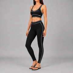 Women's Contrast Piping Sports Bra Gym Fitness Sets