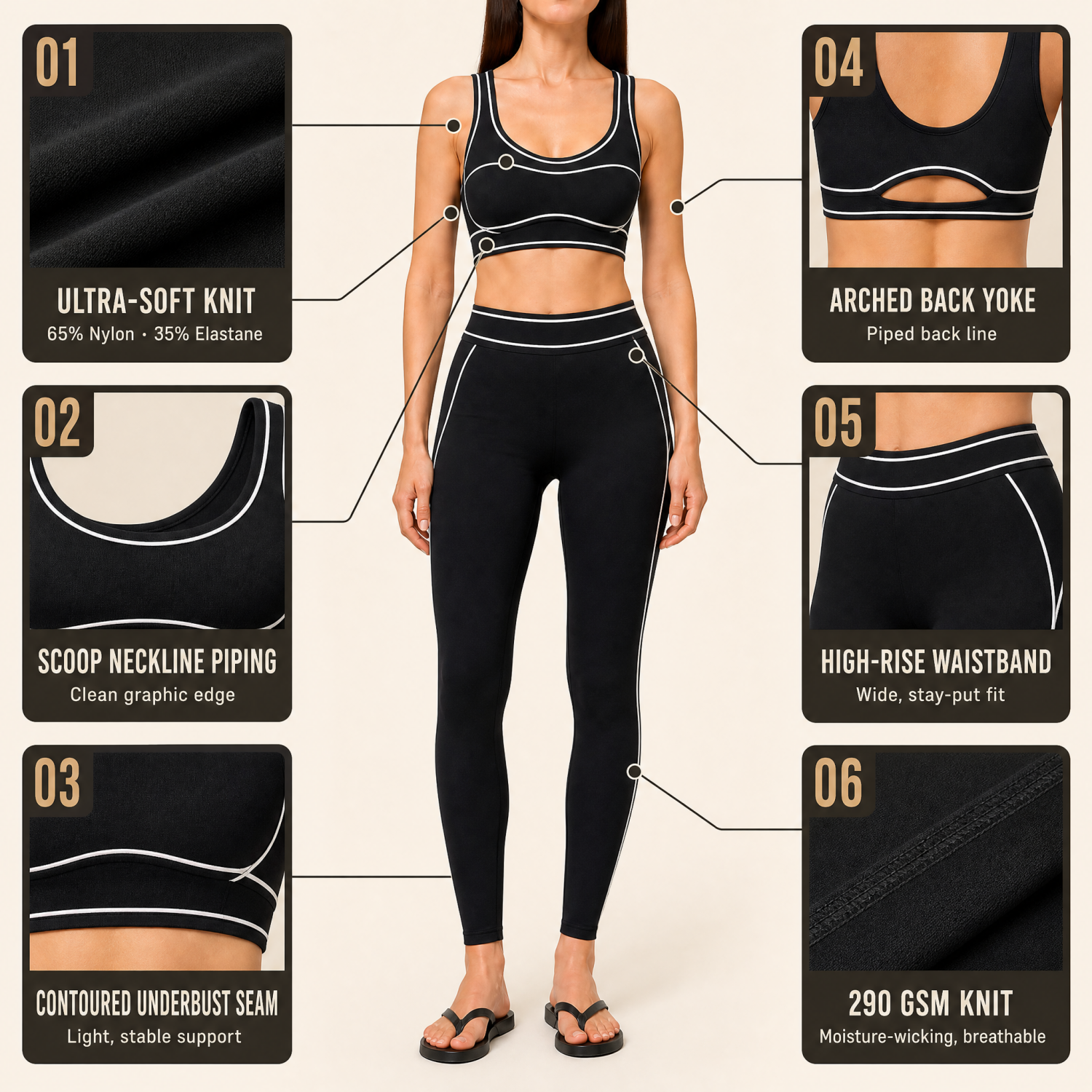 Women's Contrast Piping Sports Bra Gym Fitness Sets