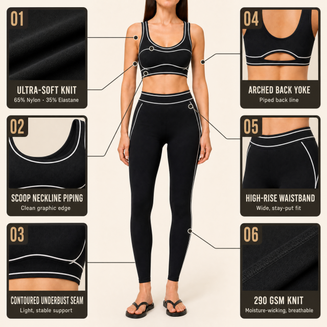 Women's Contrast Piping Sports Bra Gym Fitness Sets