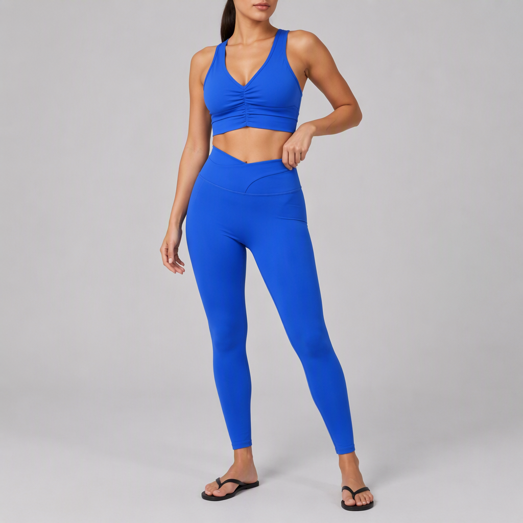 Women's V-Neck Ruched Sports Bra Racerback Activewear Tank Tops