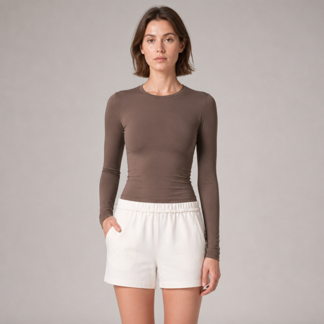 Women's Crew Neck Long Sleeve Yoga Tops Slim Fitted Workout Top