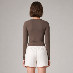 Women's Crew Neck Long Sleeve Yoga Tops Slim Fitted Workout Top