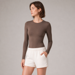 Women's Crew Neck Long Sleeve Yoga Tops Slim Fitted Workout Top