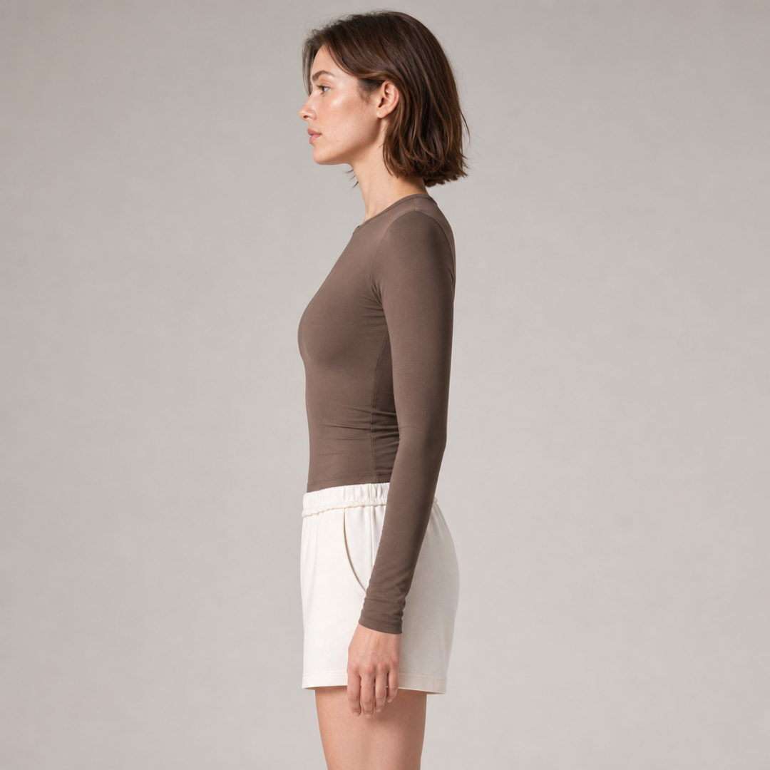 Women's Crew Neck Long Sleeve Yoga Tops Slim Fitted Workout Top