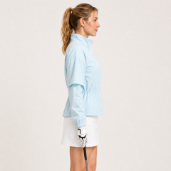 Women's Stand Collar Long Sleeve Adjustable Zip up Golf Jacket