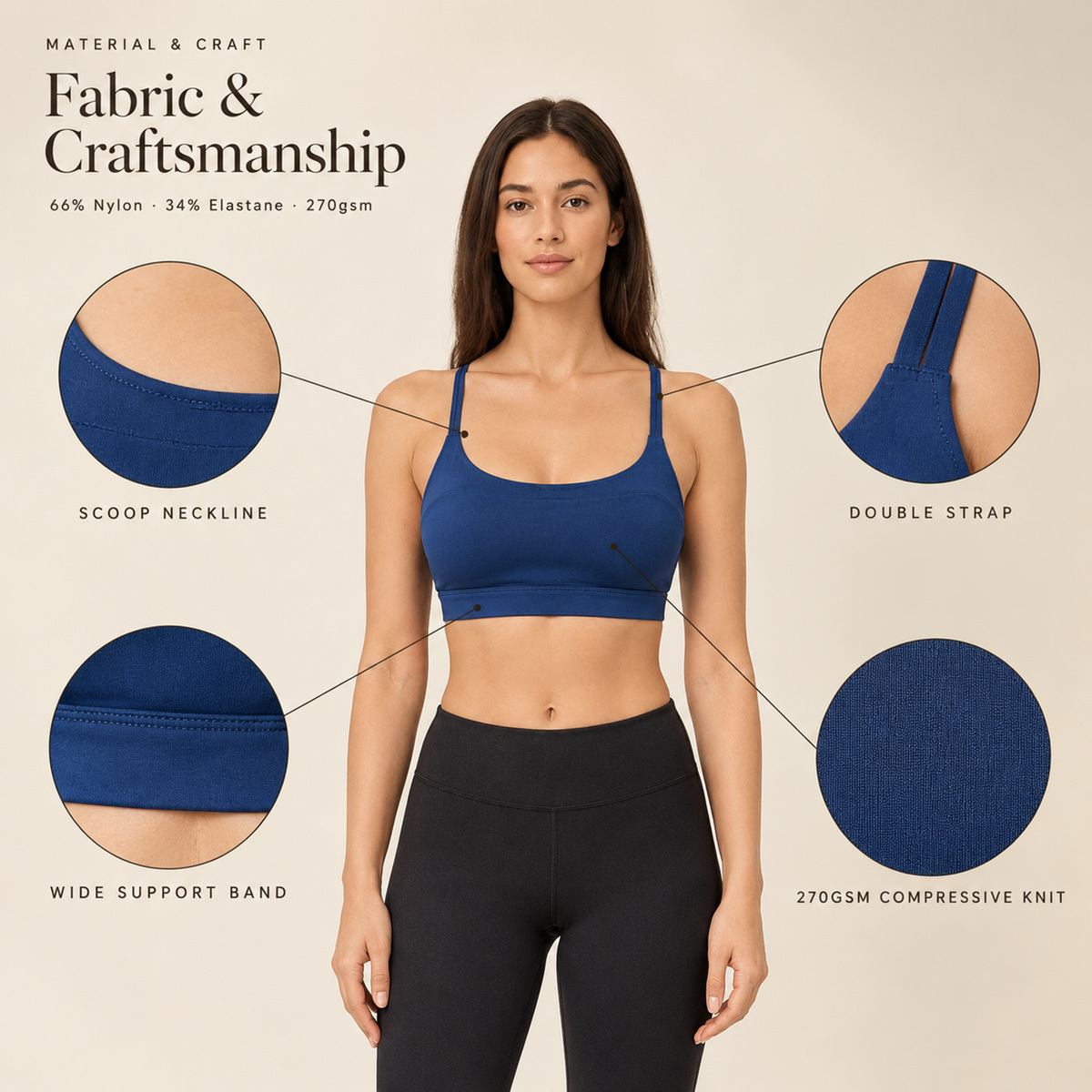 Women's Sculpted Support Spaghetti Strap Cross Back Sports Bra