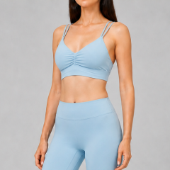 Women's Crossed Strap Back Ruched Sports Yoga Bra
