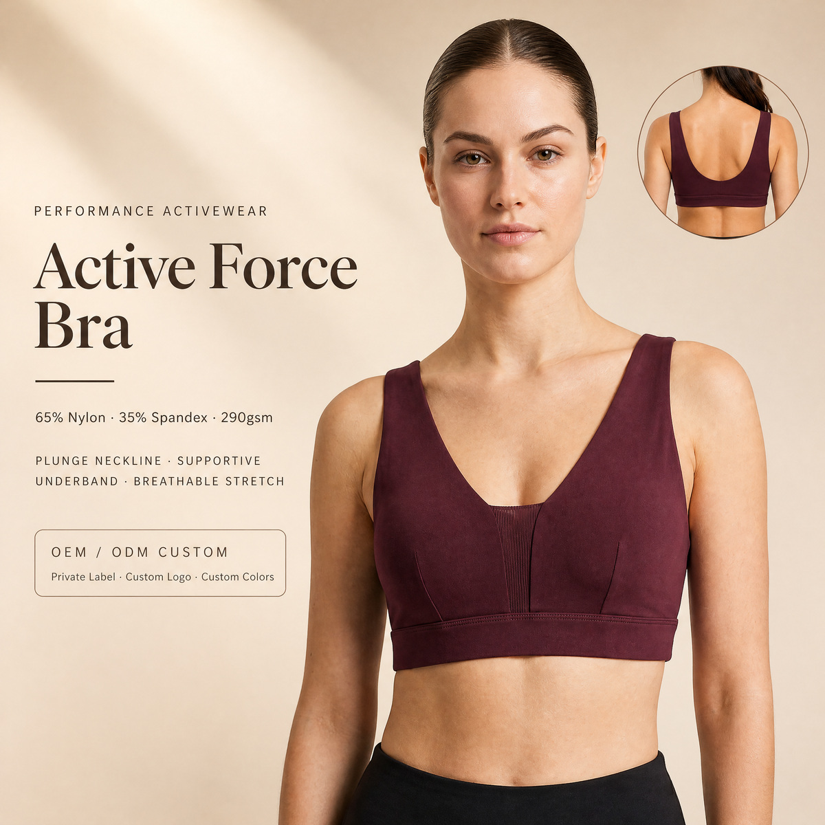 Women's Supportive Underband Plunge Sports Bra