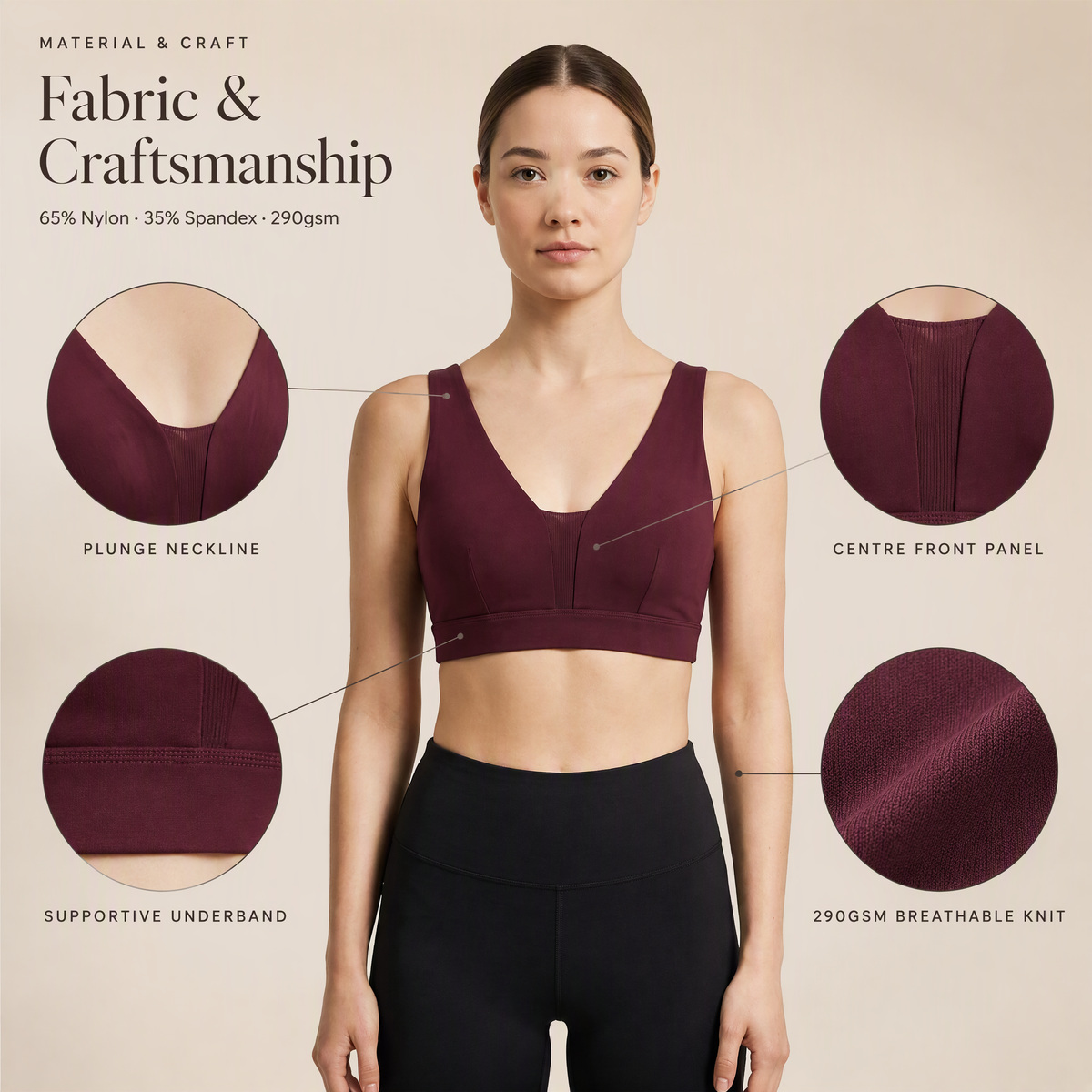 Women's Supportive Underband Plunge Sports Bra