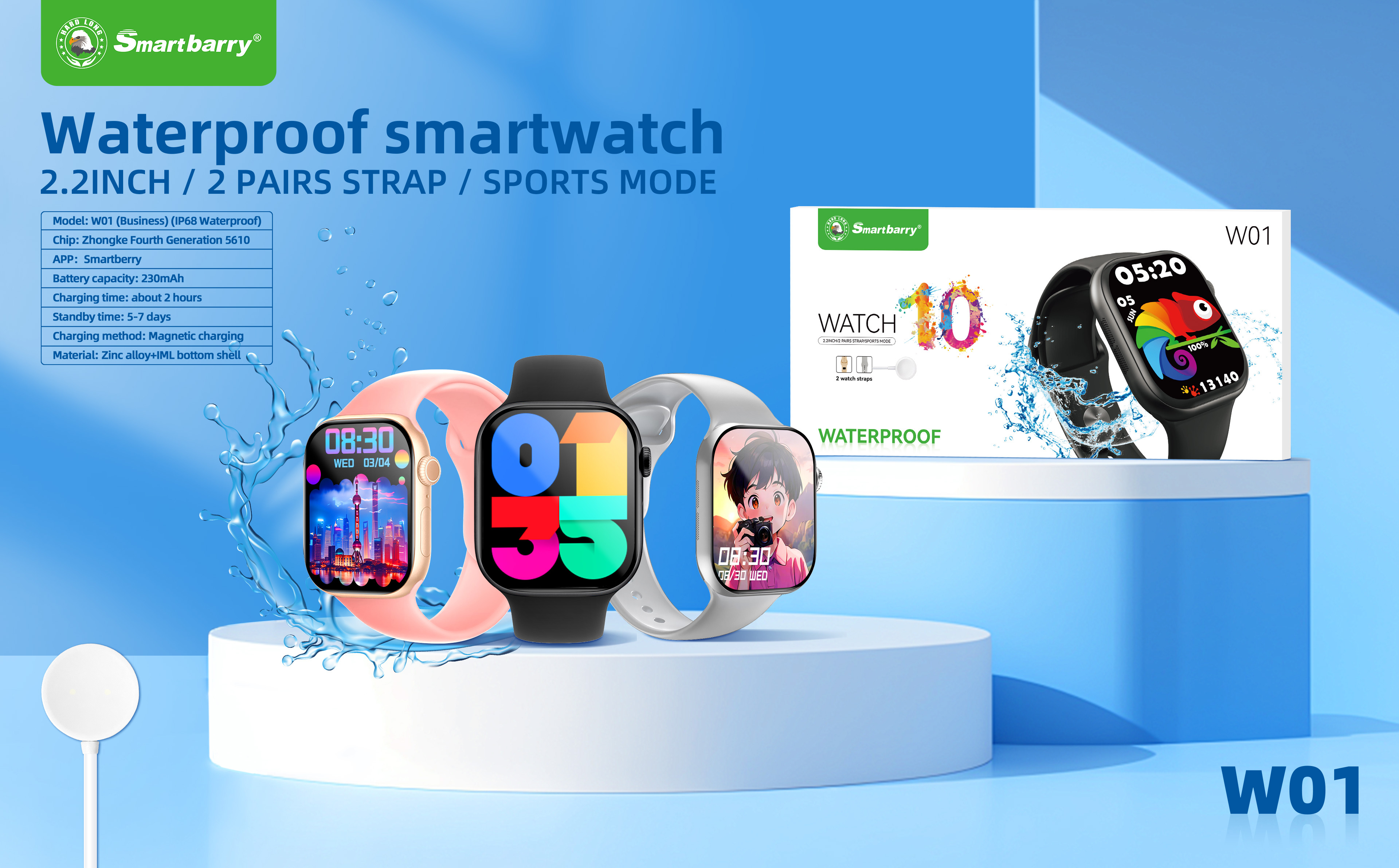 Waterproof smartwatch W01,Huilong Group