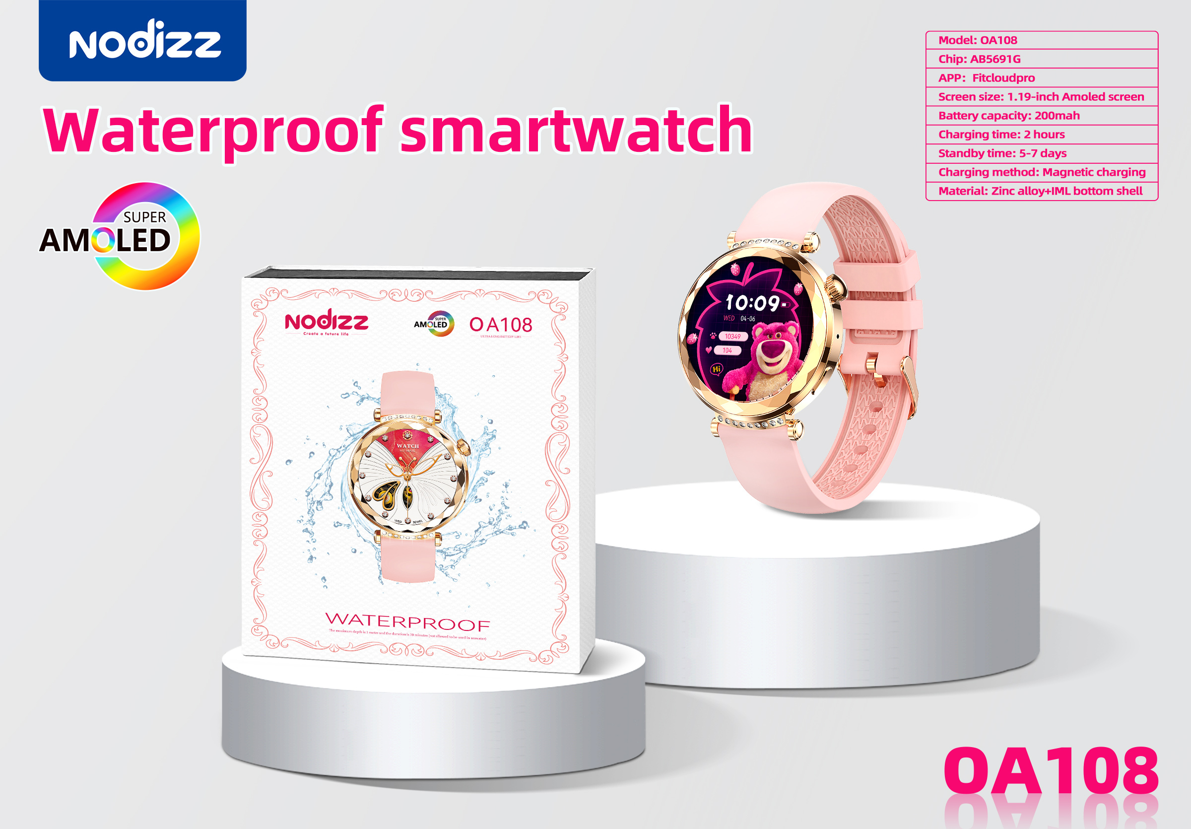 Waterproof smartwatch OA108,nodizz