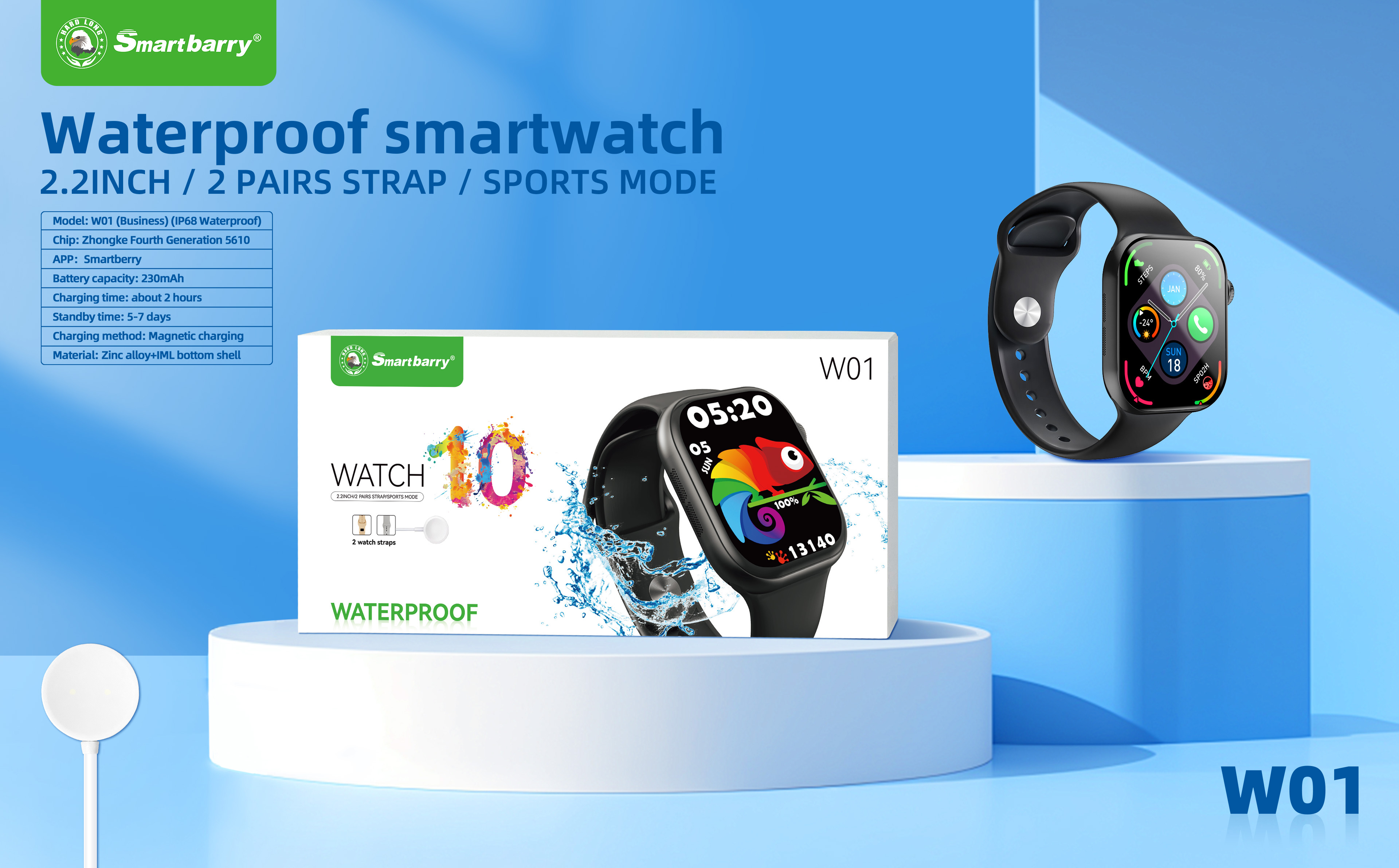 Waterproof smartwatch W01,Huilong Group