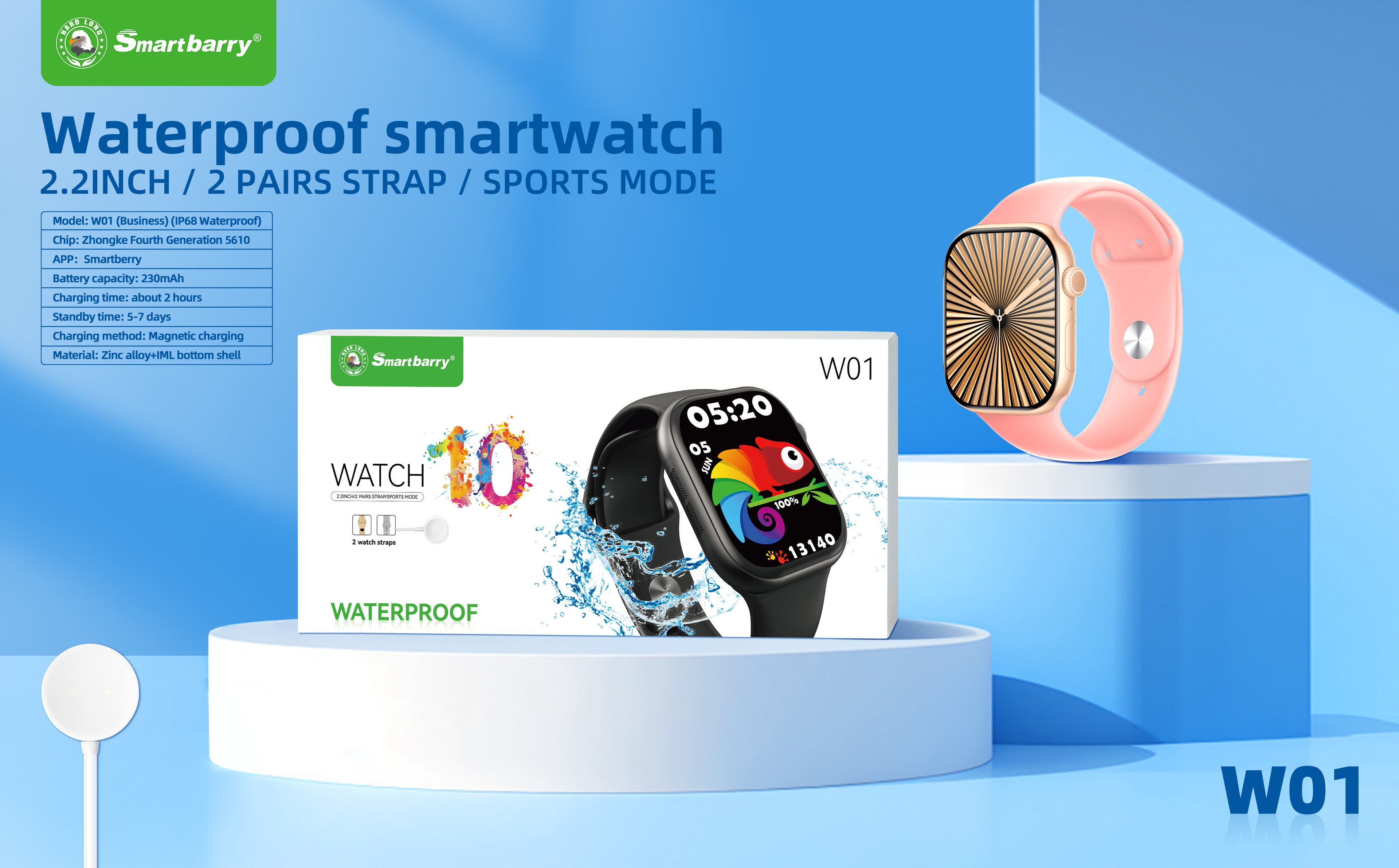 Waterproof smartwatch W01,Huilong Group