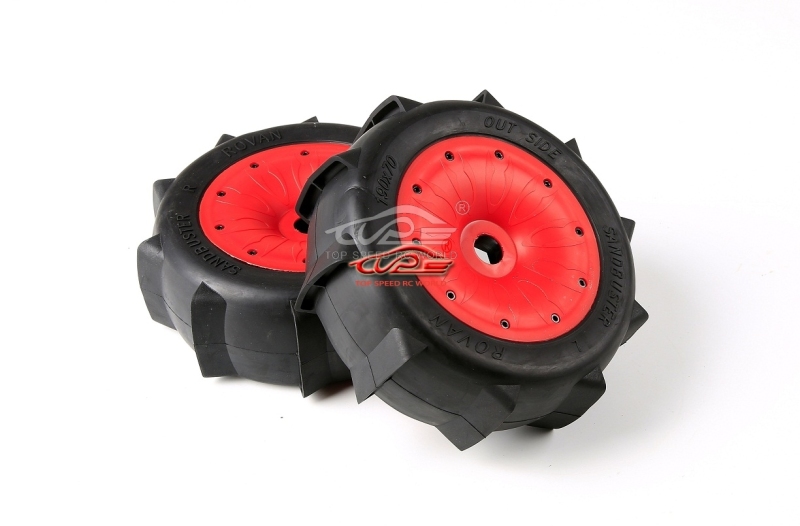 TOP SPEED RC WORLD Desert Wheel tire with Plastic Red Sealed beadlock set 2pcs for Losi 5ive T