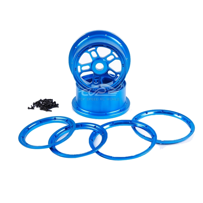 CNC metal wheel hub and beadlock ring 4pcs/set blue for losi 5ive-T parts