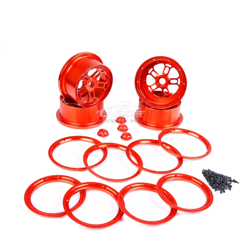 Alloy CNC Wheel Hub Kit with Nut 4Pcs Red for Losi 5ive T