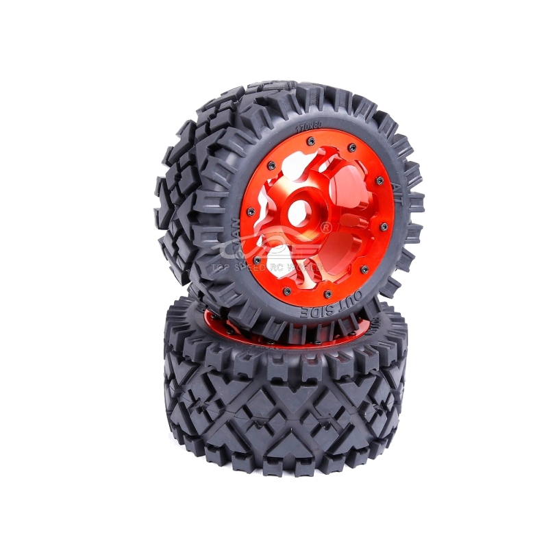 Rear All -terrian tire with Orange red hub set 2pcs for HPI Baja 5B