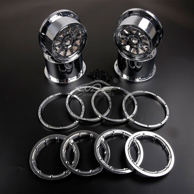 Plastic Chrome Front Rear Wheel Hub with Beadlock Ring Kit Fit for 1/5 HPI RODUN ROVAN KM BAJA 5B SS RC CAR Toys PARTS