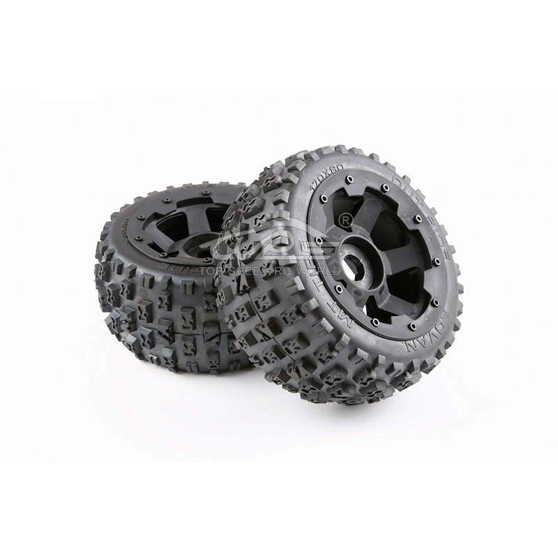 TOP SPEED RC WORLD Rear Knobby Tyres and Wheel Hub Set for 1/5 Hpi Rovan Km rofun Baja 5b Rc Car Parts