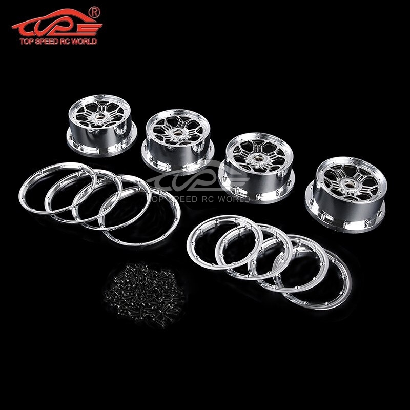 TOP SPEED RC WORLD Chrome Plastic Front and Rear Wheel Hub with Ring Set