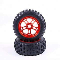 FLMLF CNC Metal Wheel Hub Whit Strong Knobby Tyres for 1/5 Rovan LT Lost 5ive-T KM X2 DDT FID RACING Truck Rc Car Parts
