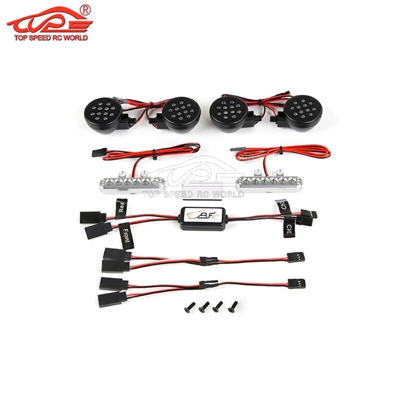 TOP SPEED RC WORLD Plastic Front Lamp + Alloy CNC Rear TailLight LED Light Set 2 Fit for 1/5 HPI ROFUN BAHA ROVAN KM BAJA 5T Rc Car Toys Game Parts