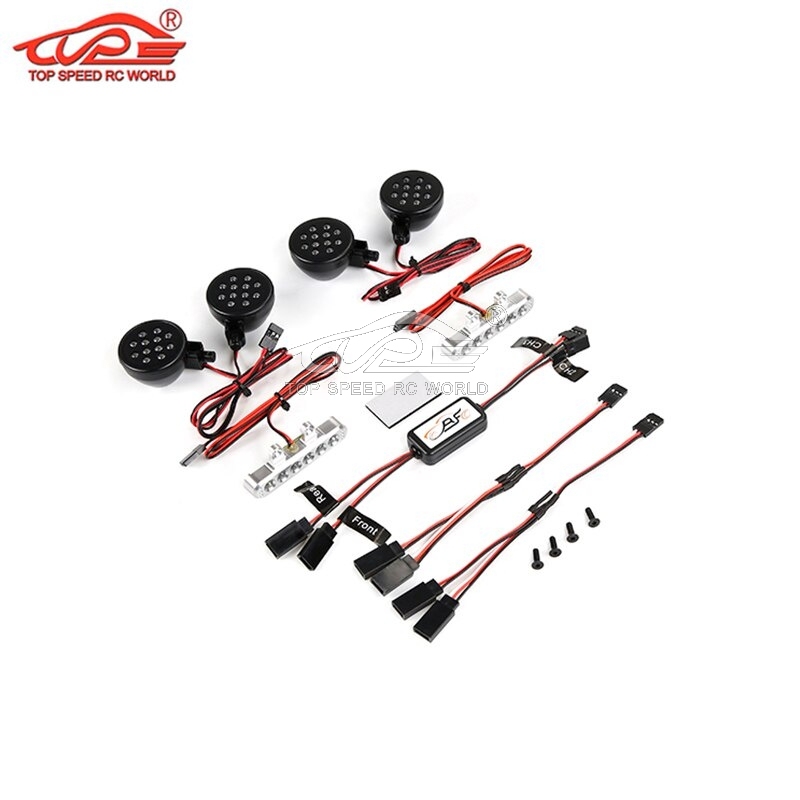 TOP SPEED RC WORLD Plastic Front Lamp + Alloy CNC Rear TailLight LED Light Set 2 Fit for 1/5 HPI ROFUN BAHA ROVAN KM BAJA 5T Rc Car Toys Game Parts