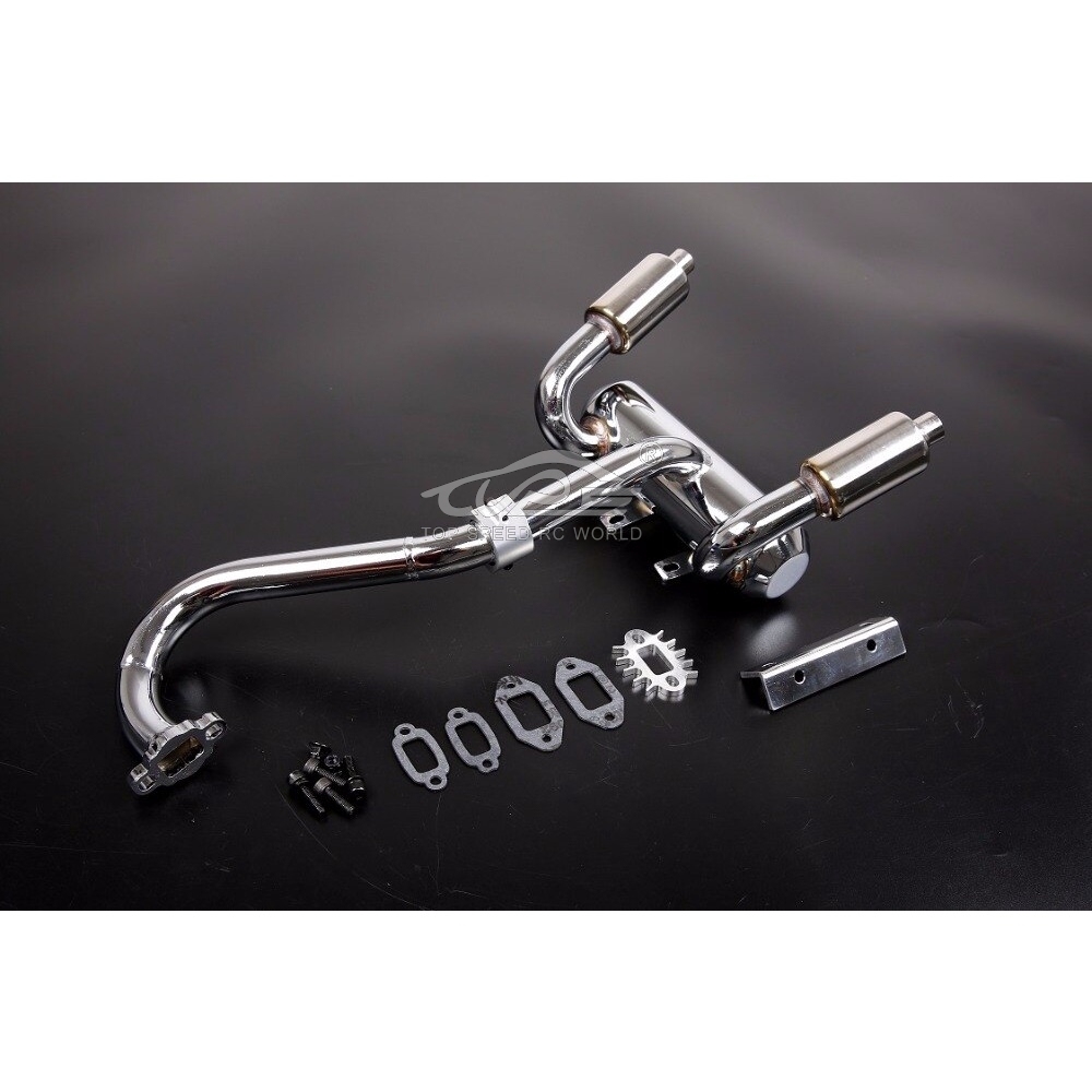 TOP SPEED RC WORLD New Silent double Exhaust Pipe Set with rear Bumper for Rovan 1/5 Scale Gas ROVAN ROFUN Truck V5 RC CAR PARTS