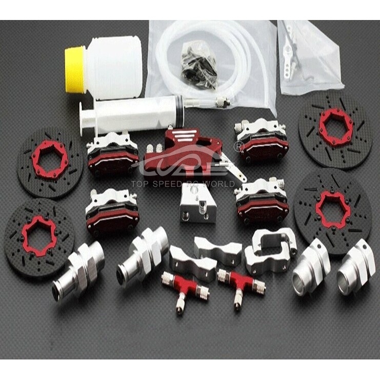 TOP SPEED RC WORLD Metal 4-wheel Hydraulic Brake System Set Fit for 1/5 GTB Racing HPI ROVAN ROFUN KM BAJA 5B 5T 5SC truck rc car parts