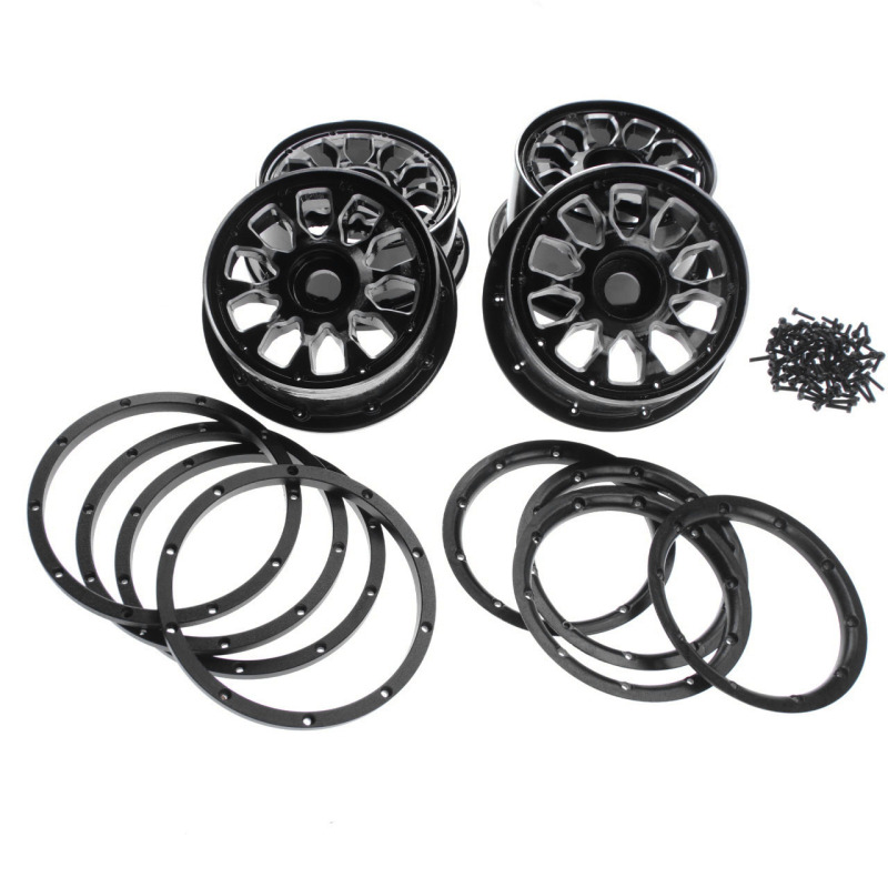 FLMLF Metal front and rear Wheel Hubs with Beadlocks Ring Set for 1/5 Hpi Rofun Rovan Km Mcd Baja 5B SS Truck Rc Car Toys Parts