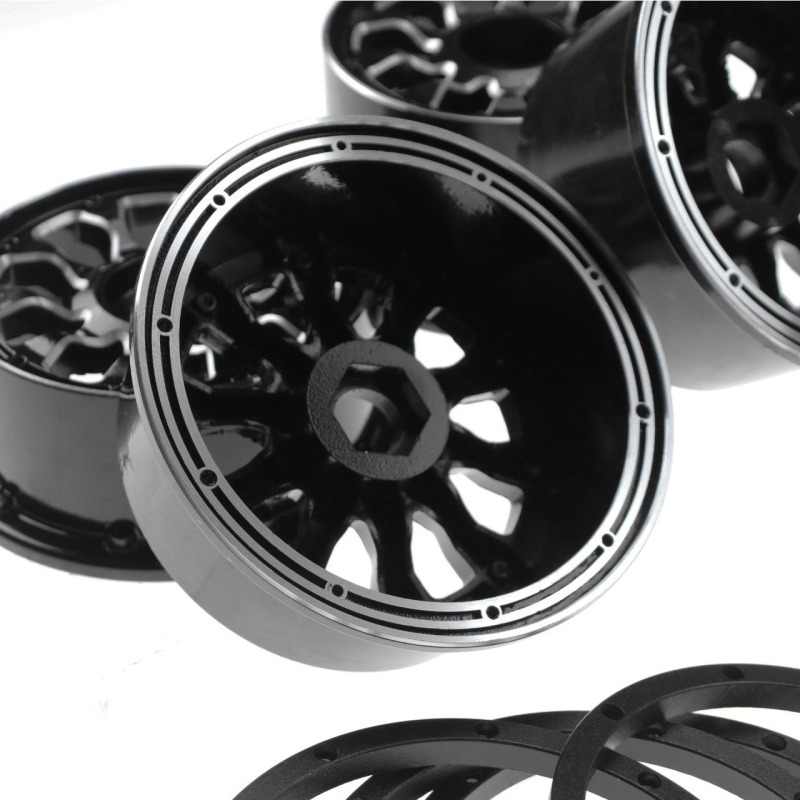 FLMLF Metal front and rear Wheel Hubs with Beadlocks Ring Set for 1/5 Hpi Rofun Rovan Km Mcd Baja 5B SS Truck Rc Car Toys Parts