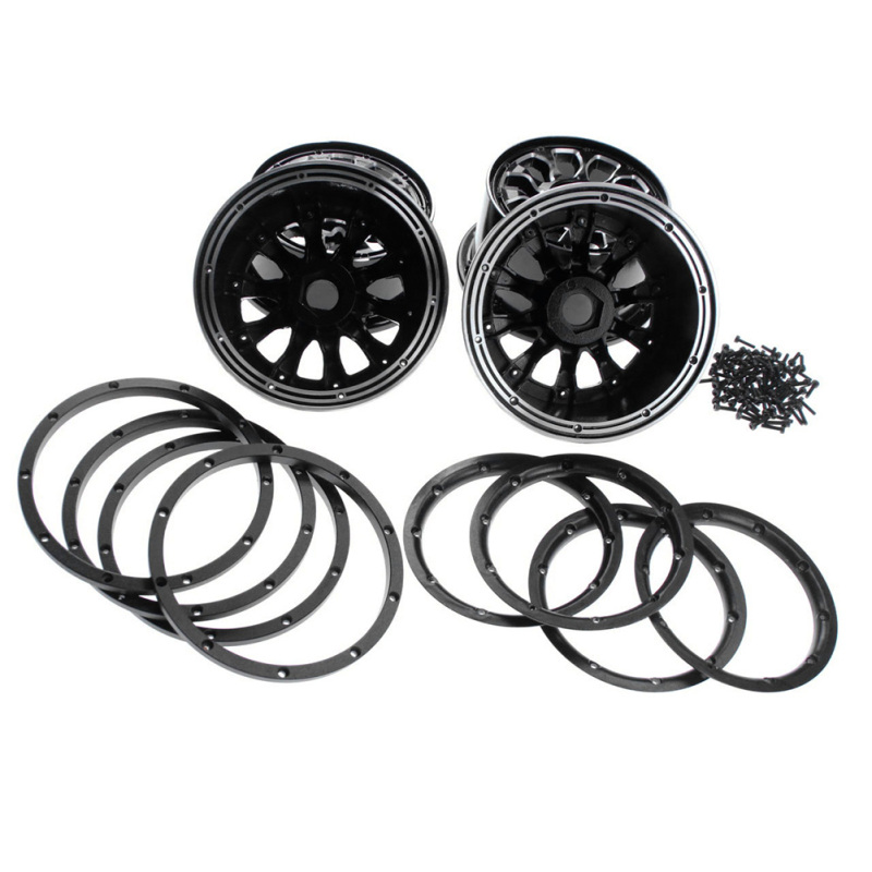 FLMLF Metal front and rear Wheel Hubs with Beadlocks Ring Set for 1/5 Hpi Rofun Rovan Km Mcd Baja 5B SS Truck Rc Car Toys Parts