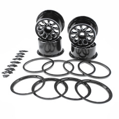 FLMLF Metal front and rear Wheel Hubs with Beadlocks Ring Set for 1/5 Hpi Rofun Rovan Km Mcd Baja 5B SS Truck Rc Car Toys Parts