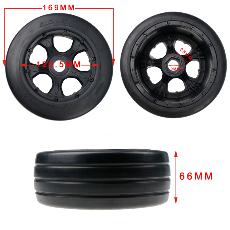 FLMLF Smooth Front Tires Assembly Set Fit for 1/5 HPI ROFUN ROVAN KM BAJA 5B Ss Buggy Rc Car Parts