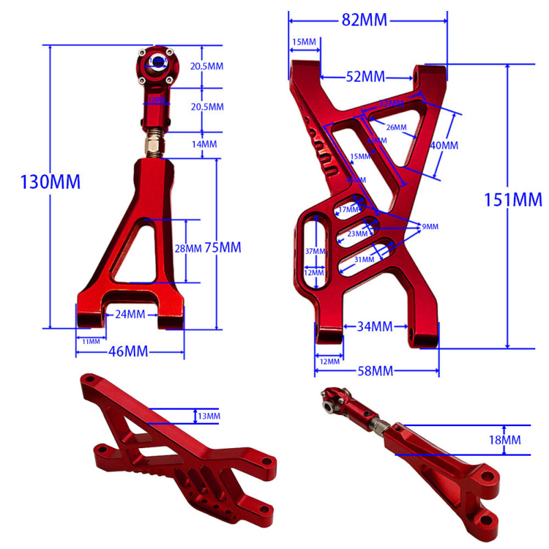 FLMLF Alloy rear suspension arm set Red fit 1/5 RC HPI baja 5B 5T 5SC