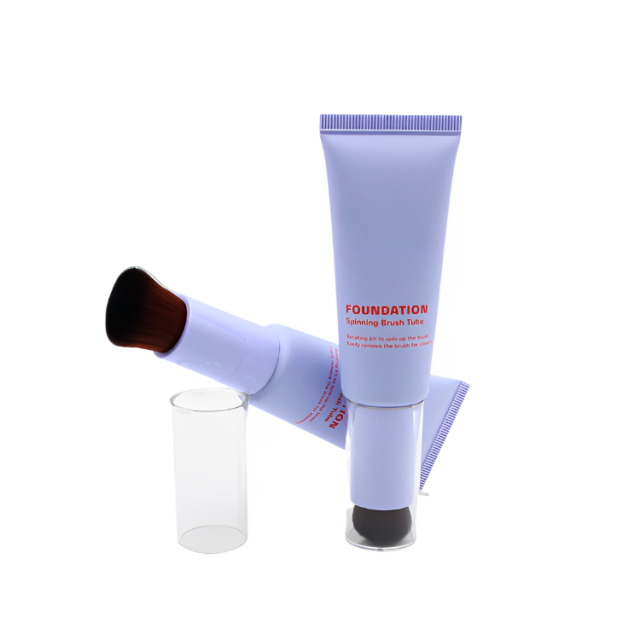Newly Designed 50ml Spinning Brush Tubes with Brush Applicator screen printing package round plastic tube for cosmetics