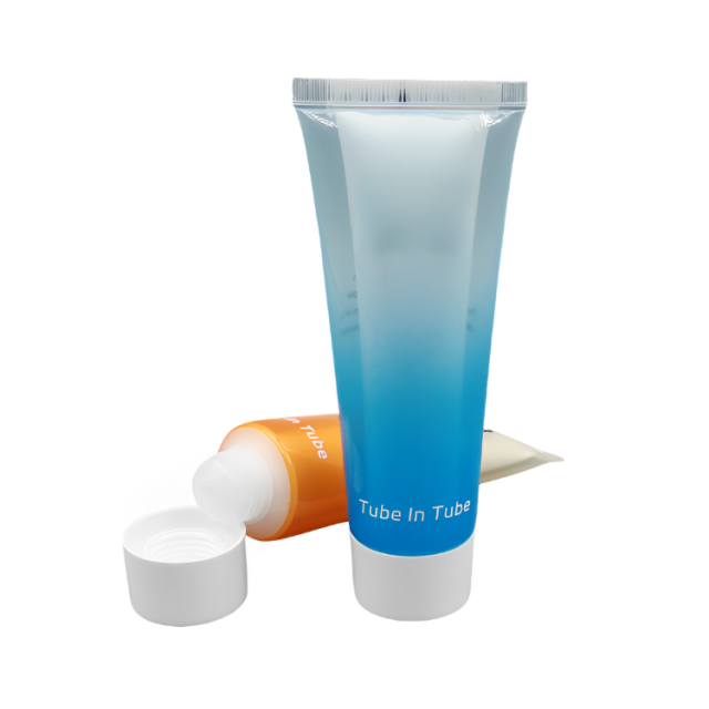 Newly Designed 2 in 1 dual chamber cosmetics Tube in Tube Soft Plastic Packaging Cream Squeeze Container for sunscreen lotion