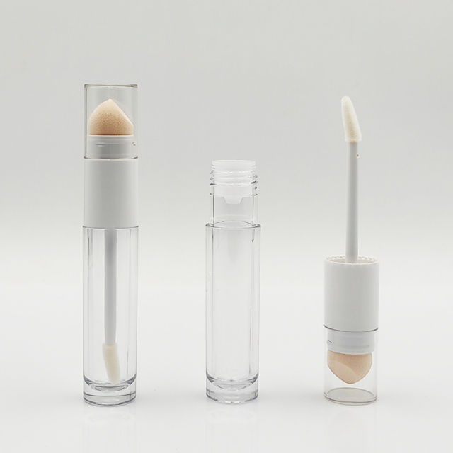 Innovative Double-Side Round Lip Gloss Tube with wand Flocked and Sponge Brush Thickened Wall container empty lip gloss bottles