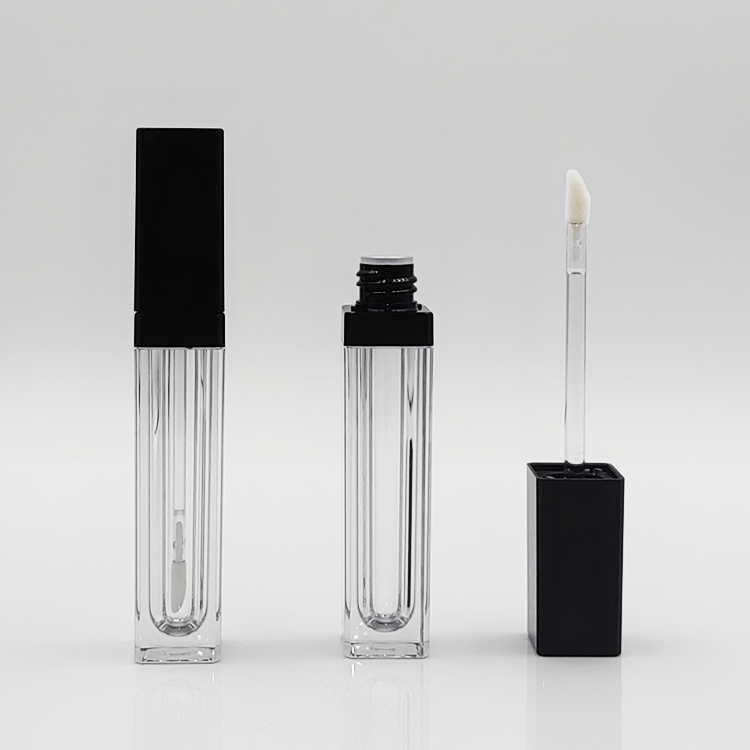 Luxury Custom Square lip gloss wand tubes with Flocked Brush Empty Cosmetic Packaging Thickened Wall 6ml lip gloss bottle