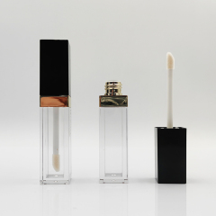 Wholesale Custom stylish designed PETG square black lip gloss bottles empty 7ml Brush Cosmetic Packaging luxury lip gloss tubes