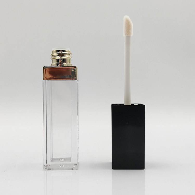 Wholesale Custom stylish designed PETG square black lip gloss bottles empty 7ml Brush Cosmetic Packaging luxury lip gloss tubes