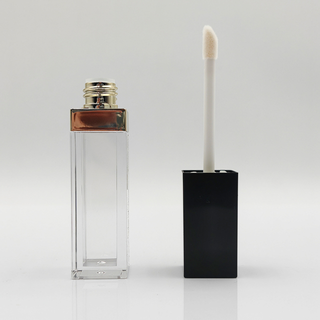 Wholesale Custom stylish designed PETG square black lip gloss bottles empty 7ml Brush Cosmetic Packaging luxury lip gloss tubes